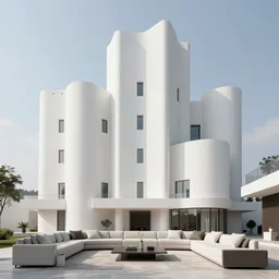 giant Italian modern castle living room, clean minimalist design, that is 1300 feet tall, a series of modern stainless steel organic shaped modern sculptures with mirror finish by John Chamberlain, photo by Annie Leibovitz