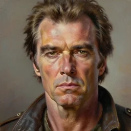 portrait of jack nicholson as an evil warlord character in mad max 2 : the road warrior, film still, detailed realism face in painting, detailed beautiful portrait, oil painting masterpiece, 8 k resolution, smooth, sharp focus, trending on artstation, by rembrandt