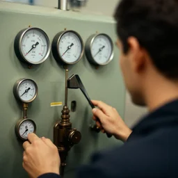 man with gauges