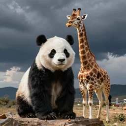 a panda and giraffe hybrid animal, super photorealistic