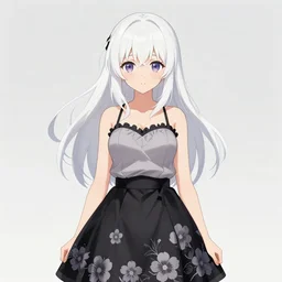 a girl with white hair and black skirt, pattern, flower decoration on the background, a beautiful anime illustration, atmosphere, top lighting, perfect composition, smooth, highly detailed, art by so - bin and yuhong ding and chengwei pan
