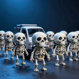 hyperrealistic supercute skeleton army ute osterwald jason limon professional concept art dramatic blue lighting wide angle hd 8k sharp shallow depth of field
