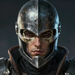 the doomslayer as a realistic cyberpunk knight, closeup portrait art by donato giancola and greg rutkowski, realistic face, digital art, trending on artstation, skull helmet, symmetry!!!