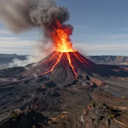 3 d virtual landscape painting, amazing volcanic eruption, three - point lighting, maximum detail and realistically, 4 k