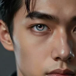 man's face with a cyborg eye showing, hyperdetailed, realistic, high - resolution illustration that slightly looks like a comic character
