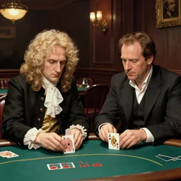 playing poker in a saloon, Isaac Newton and Stephen Hawking, trending on artstation, Norman Rockwell  and Richard Schmid