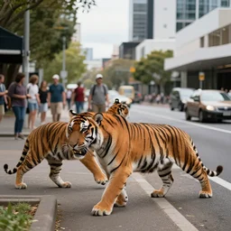 tasmanian tigers attacking people in the city.