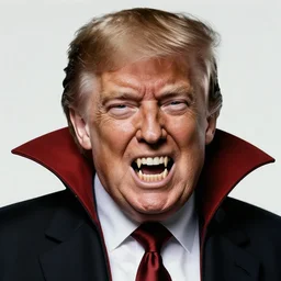 donald trump as dracula with fangs out, character portrait, close up, concept art, intricate details, hyperrealism, photorealistic, in the style of otto dix and h. r giger