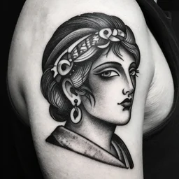 traditional american tattoo art by peter mohrbacher, fine detail, black and white