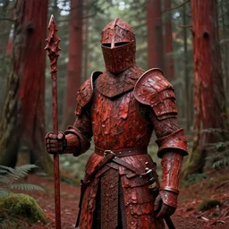 portrait of a knight in the redwood forest, armor made of bark, guard, nature, highly detailed, artistic render, midjourney, matte digital painting