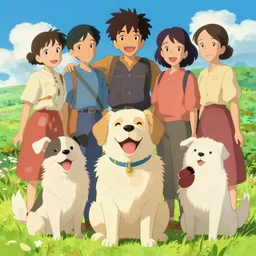 maximalist joyful dog, pixiv fanbox, makoto shinkai takashi takeuchi studio ghibli, akihiko yoshida, yoshitaka amano, wangechi mutu, clean cel shaded vector art. shutterstock. behance hd by lois van baarle, artgerm, helen huang, rossdraws, illustration