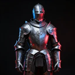 portrait of the fantasy knight in pierre raveneau style, valery klishevich, full face, silver polish armor, black background, red and blue contrast studio light, hdr, long shot, cinematic, dramatic, cinematic, volumetric light, neon lit, ray - tracing, 4 k, fine details, unreal engine 5, digital art