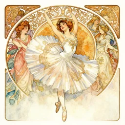 a hiper intricate watercolor of a beatiful dancing balerina, extremely detailed, sharp focus, wide view, smooth, digital illustration, colorfull, by william turner art, by greg rutowski, by carl larson, by edmund dulac, by alphonse mucha