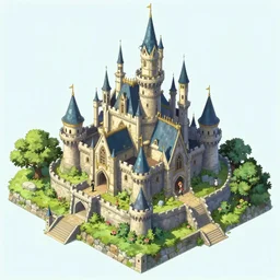 rpg isometric top view of a lovely anime medieval fantasy castle!! jrpg!! cory loftis, james gilleard, atey ghailan, makoto shinkai, goro fujita, studio ghibli, rim light, exquisite lighting, clear focus, very coherent, plain background, soft painting