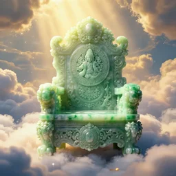 a Byzantine ornate jade throne surrounded by heavenly clouds, beautiful, beautiful light, light particles, intricate artwork. octane render, trending on artstation, Greg Rutkowski, Fragonard, golden hour, symmetrical, very coherent, cinematic, hyper realism, high detail, vibrant