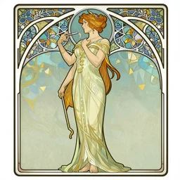 full - body side profile portrait, imogen poots paladin, by artgerm, cushart krenz, greg rutkowski. art nouveau neo - gothic stained glass by mucha. elder scrolls. swirly intricate glass linework background. gaudy colors, sharp edges. ultra clear detailed. 8 k. elegant. octane render