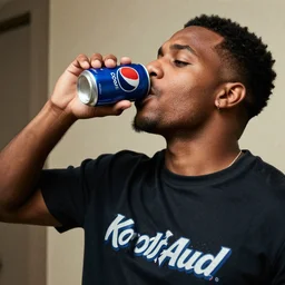 the kool aid guy drinking a can of Pepsi