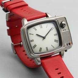 a wristwatch from 1 9 8 0 with an old tv screen and a red strap, inspired by hartmut esslinger