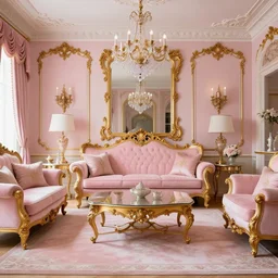 pink and gold baroque living room