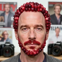 portrait of bryan cranston's face made of cranberries, cranberry statue, studio light, smooth skin, detailed face, magazine, press, photo, steve mccurry, david lazar, canon, nikon, focus