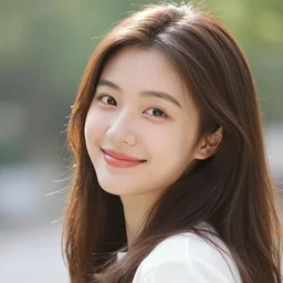 face of a smiling beautiful 20 year old chinese woman with long brown hair