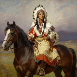 powerful native american warrior!! beautiful native american sitting on horse, nineteenth century painting, painted by frank frazetta