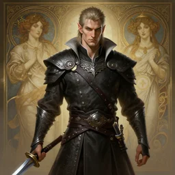 a handsome drow swordsman, highly detailed, digital painting, artstation, concept art, smooth, sharp focus, illustration, unreal engine 5, 8 k, art by artgerm and greg rutkowski and alphonse mucha