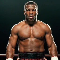 a cinematic film still of Jamie Foxx starring as Mike Tyson, portrait, backlighting, 1996