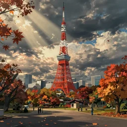 empty tokyo, autumn, in the style of studio ghibli, j. c. leyendecker, greg rutkowski, artem