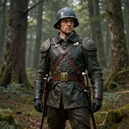 soldier of the 2 3 rd century in the forest, highly detailed, trending on artstation, hyperrealism, matte painting, dutch golden age, fine detail, cgsociety