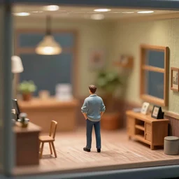 a miniature person in the miniature room, bokeh, resin 8 0 mm miniature figure photo, 4 k