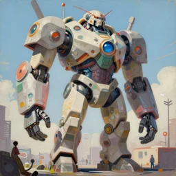 Greg Manchess painting of a giant humanoid cyborg, medium shot, low angle, full body, asymmetrical, scifi art, Organic Painting, sunny day, Matte Painting, bold shapes, hard edges, street art, trending on artstation, by Huang Guangjian and Gil Elvgren and Sachin Teng