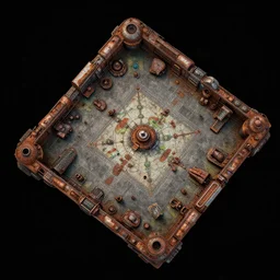 2 d axonometric floor plan view, digital painted rusted dieselpunk tank virtual tabletop asset sheet, view, roll 2 0, 2 - minute tabletop, battle map prop, black background, unity asset store, by greg rutkowski, trending on artstation