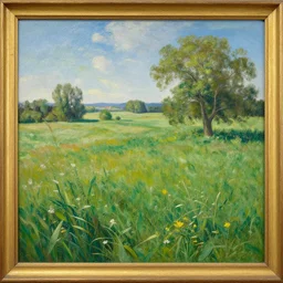 a bright oil painting of a beautiful meadow; masterpiece; extremely-detailed; by Carravaggio