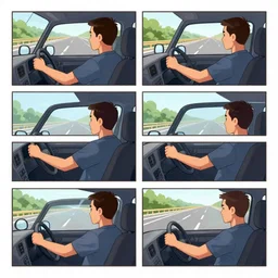4 panel comic of a man driving down the highway in a car