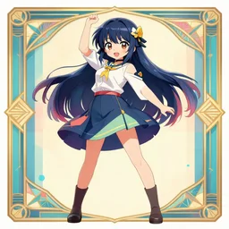 ( ( dither ) ), editorial illustration portrait of a cute anime girl posing, dynamic pose, modern art deco, colorful, ( ( mads berg ) ), christopher balaskas, victo ngai, rich grainy texture, detailed, dynamic composition, wide angle, moebius, volumetric, kyoani, yoshinari yoh, otonashi kyouko