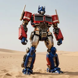 optimus prime standing in the desert by kilian eng