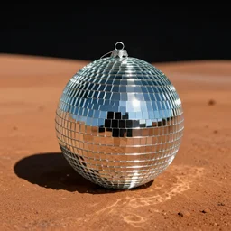 a disco ball resting on the surface of mars, disco ball on mars, photograph, color photo