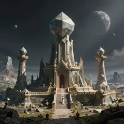 polygon alien temple in a fantasy lunar dreamscape