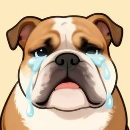 a cartoon of a bulldog crying big exaggerated tears