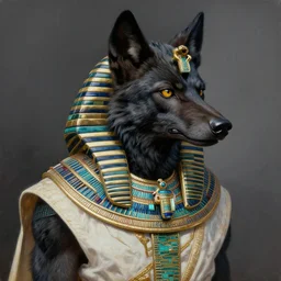 intricate painting of a Werewolf with black fur wearing Egyptian garment, featured in artstation, trending, concept art by Greg Rutkowski, WLOP, Dan Mumford, Christophe Vacher