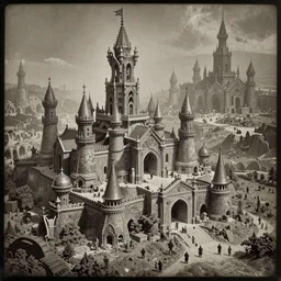 medieval kingdom, in the style of victoria poyser and roy krenkel and stephen youll, trending on artstation, back lighting isometric view solarpunk, daguerreotype, multiple exposure, expressionism, harlem renaissance