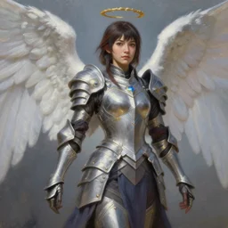 beautiful realistic oil painting of korra in angelic armor, high fantasy, dungeons and dragon artwork, realism, cinematic lighting