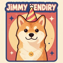 Shiba Inu illustration wearing a party hat, in the style of a jimmy hendrix poster