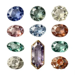 full page antique lithograph of gemstones minerals, White background, art print, clean brush stroke, realistic highly detailed, 8k post-processing highly detailed, rendered by octane engine, esty — width 320 —height 512