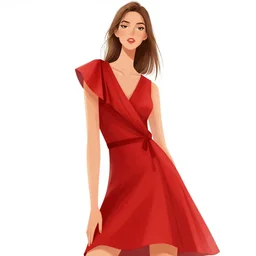 a saturday post illustration of a french fashion model posing in a red dress by coby whitmore