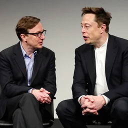 alan turing sitting next to elon musk talking