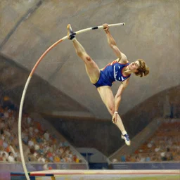 female olympic pole jumper, highly detailed painting by gaston bussiere, craig mullins, j. c. leyendecker 8 k