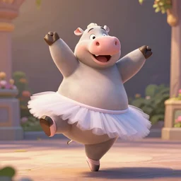 a Disney like Dancing Hippo as a ballerina, photorealistic