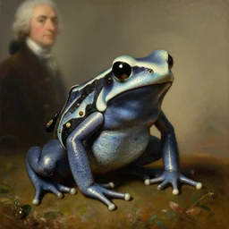 a portrait painting of an amazon milk frog wearing a black waistcoat, an american romanticism painting by john trumbull, a portrait painting, american romanticism, cgsociety, soft focus